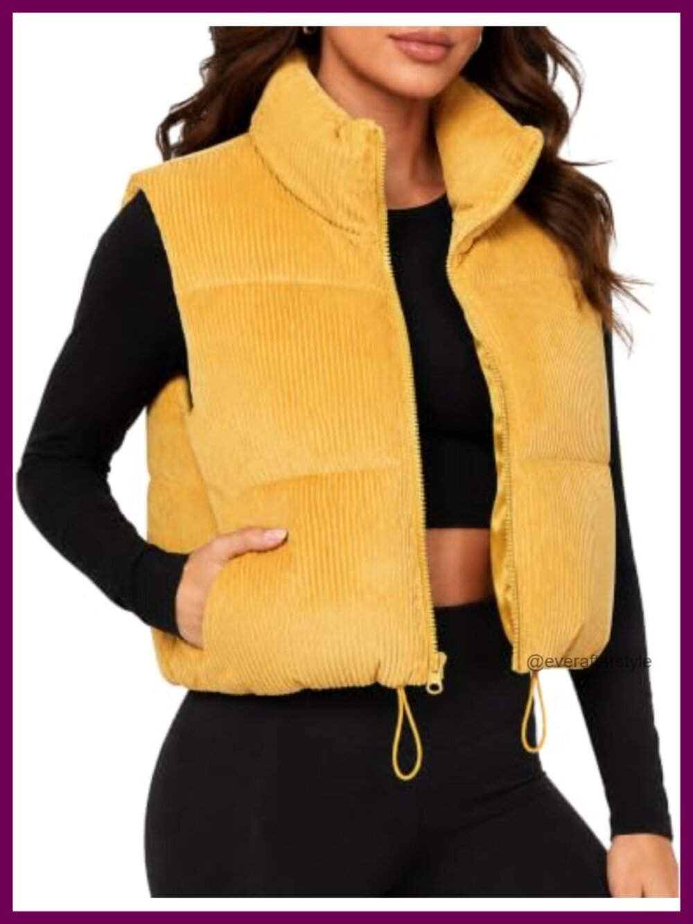 Corduroy Puffer Vest Cropped Stand Collar Zip Up Gilet Sleeveless